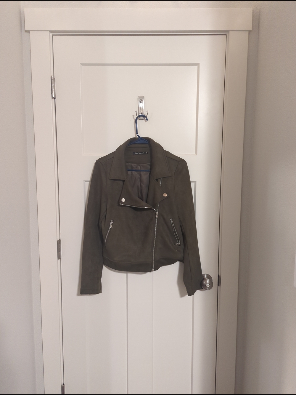 Suede Moto Blazer in Olive Green by Mango